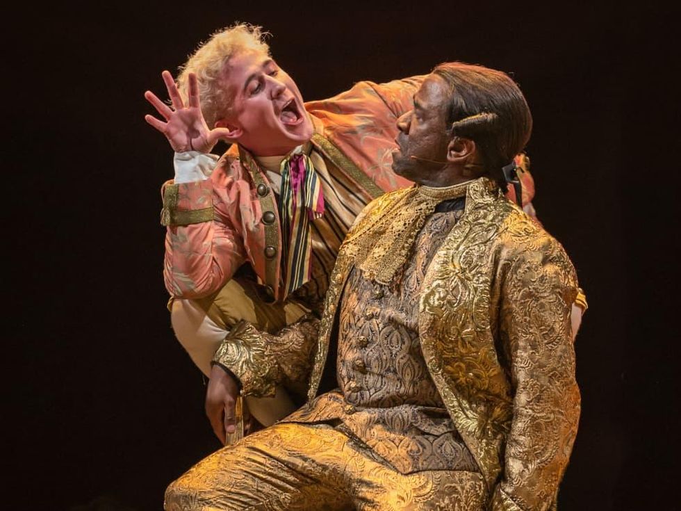 Adam Gillen and Lucien Msamati in Amadeus