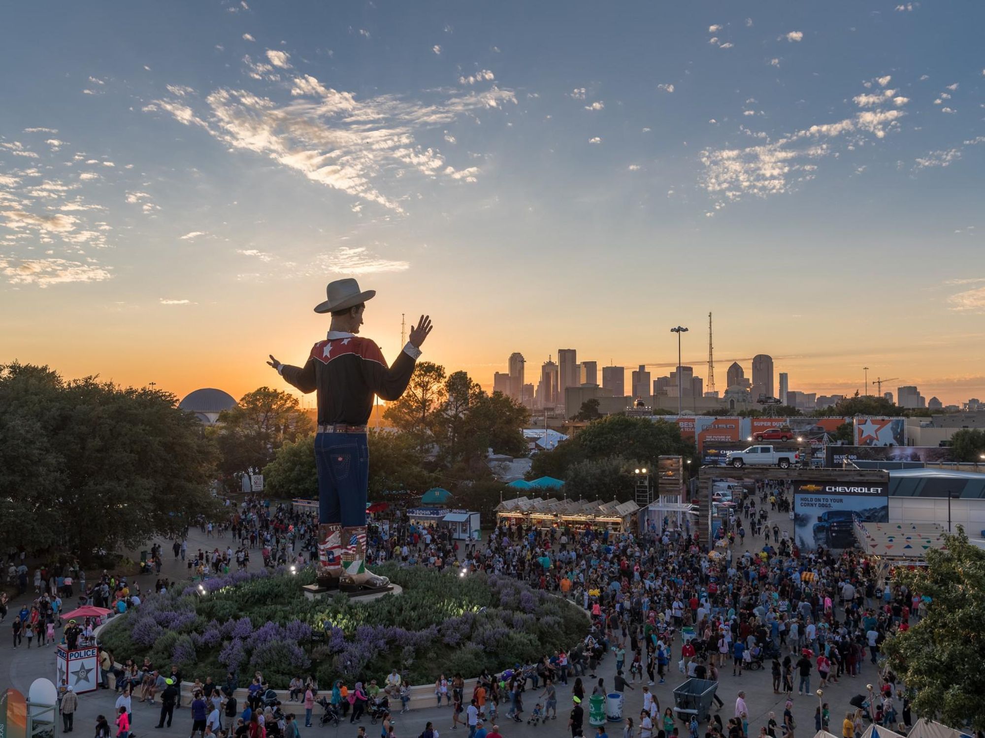 Big Tex and State Fair of Texas at sunset