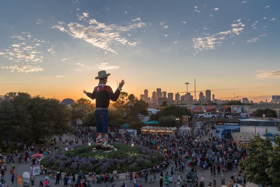 Big Tex and State Fair of Texas at sunset