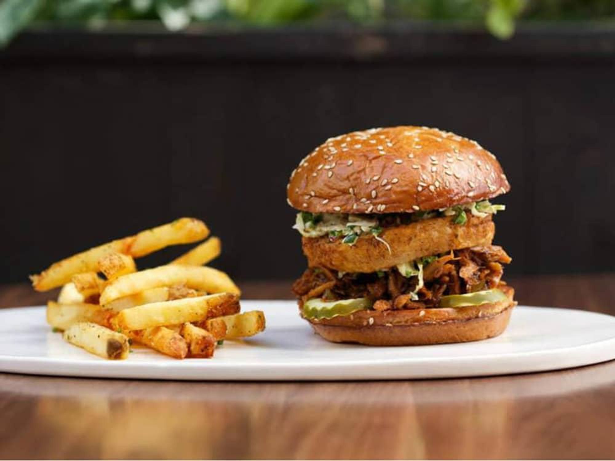 Burger and fries at Doc B's