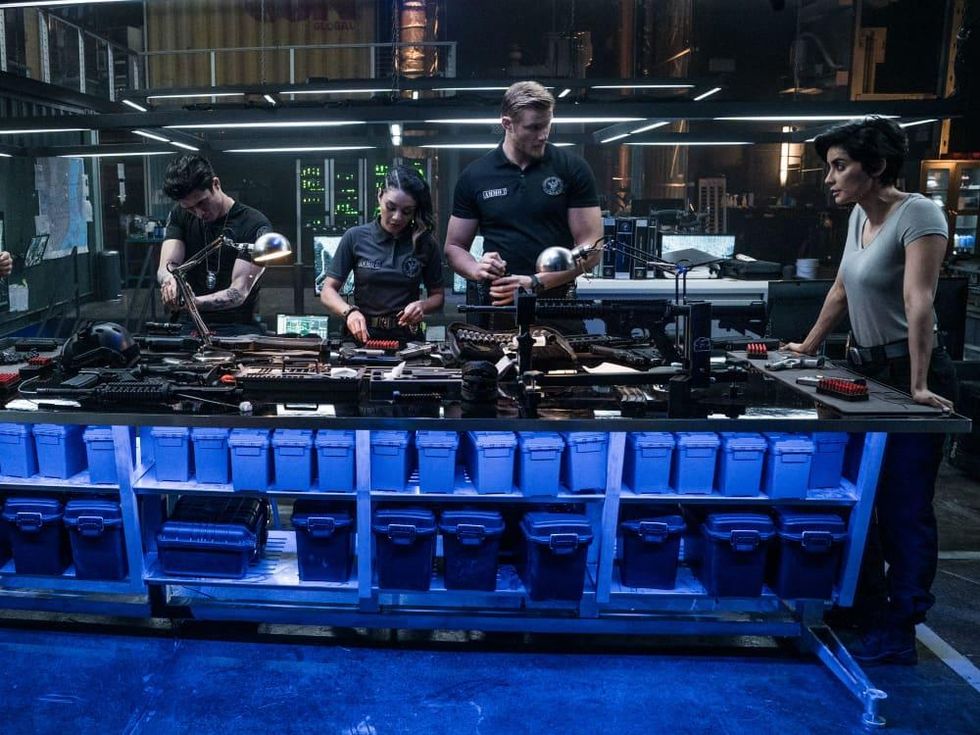 Charles Melton, Vanessa Hudgens, Alexander Ludwig, and Paola Nu\u00f1ez in Bad Boys for Life