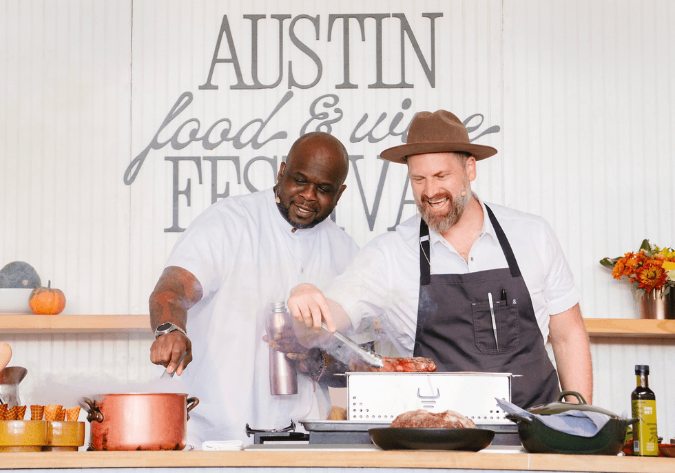 Chefs Tavel Bristol-Joseph and Kevin Fink Chef Demo at Austin Food & Wine Festival 2025
