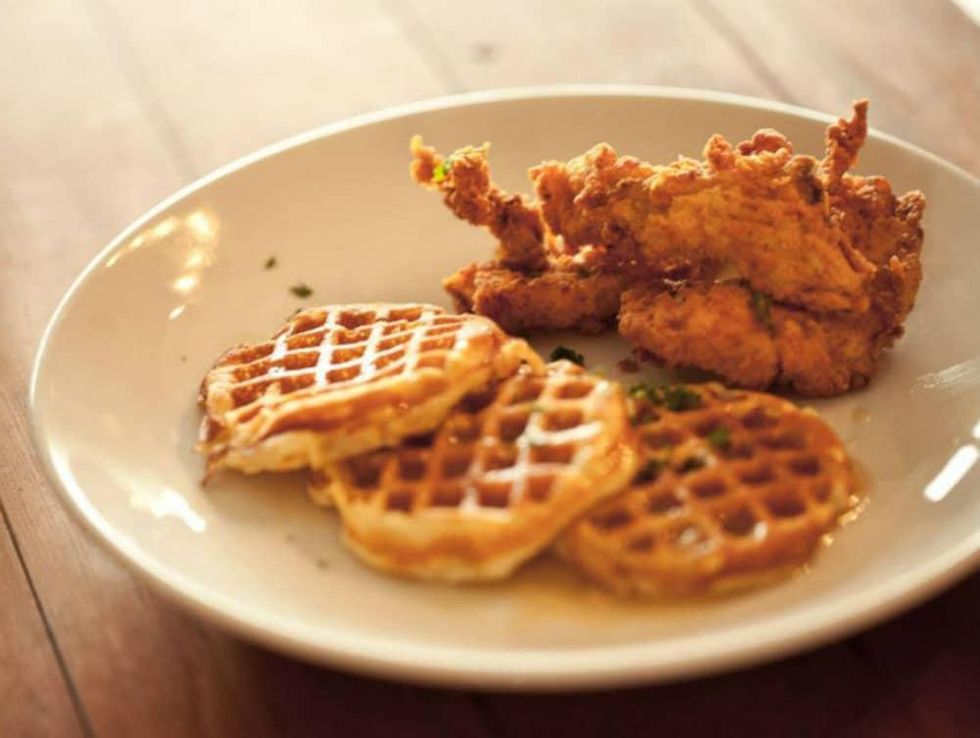 Chicken and waffles at Brewed in Fort Worth