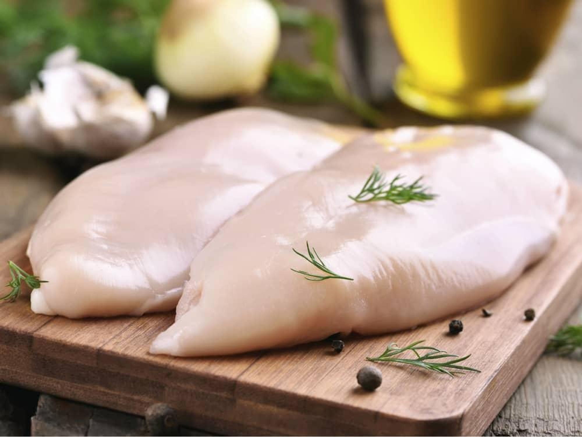 Chicken breasts on a cutting board