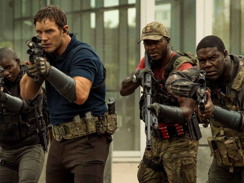 Chris Pratt, Edwin Hodge, and Sam Richardson in The Tomorrow War