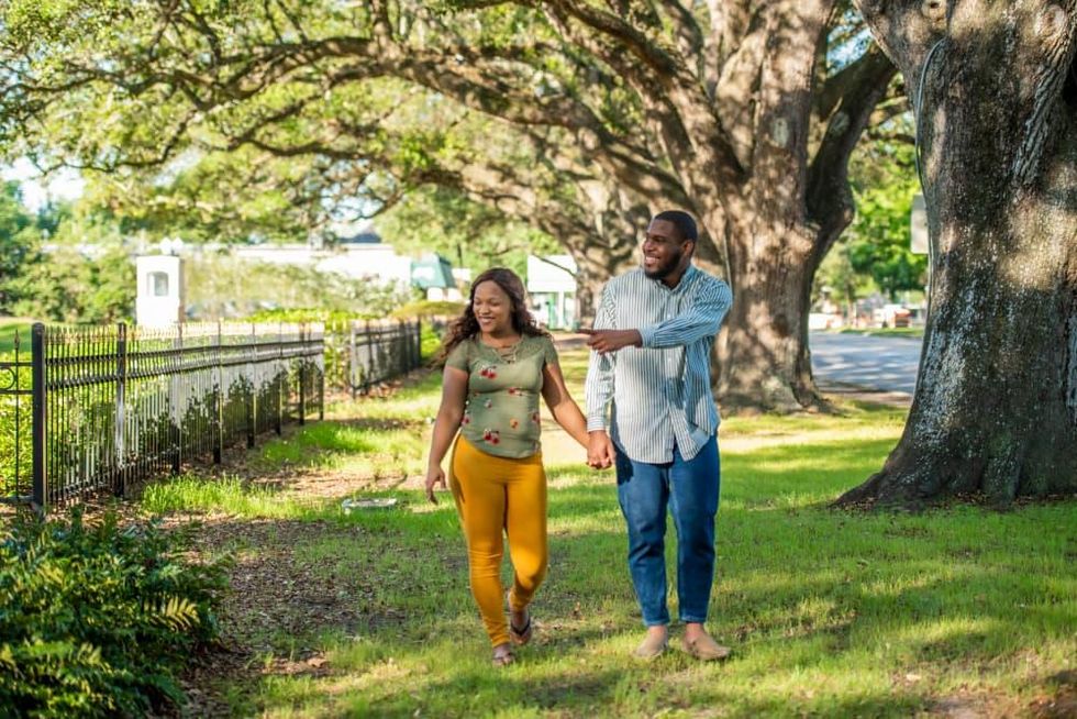 Couple walking outdoors