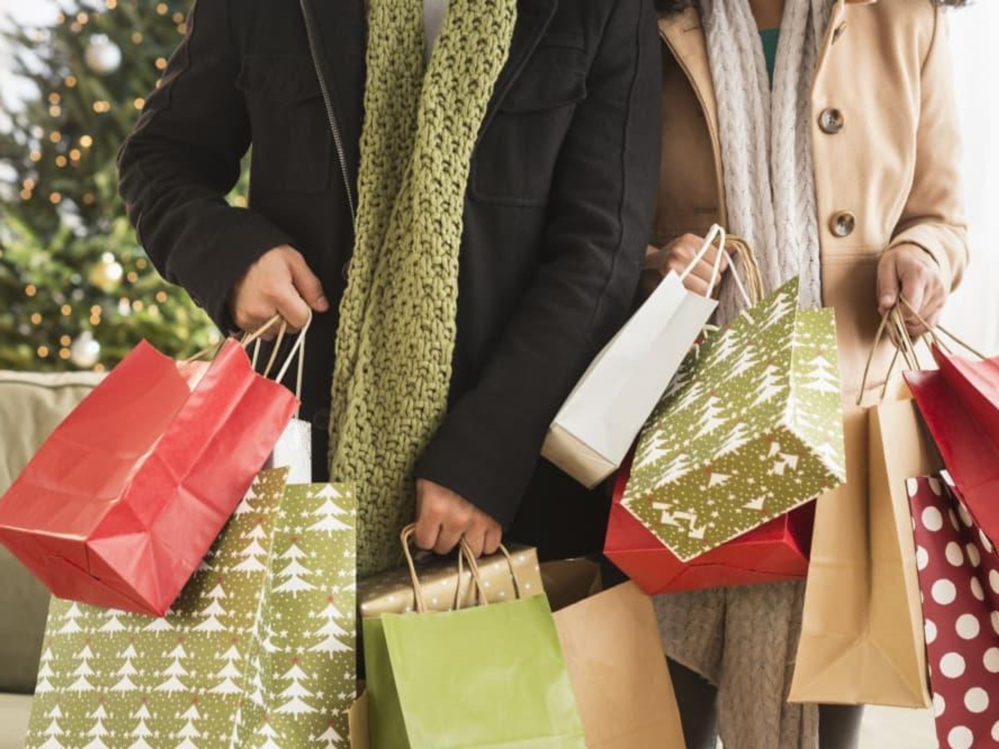 Couple with Christmas presents holiday shopping