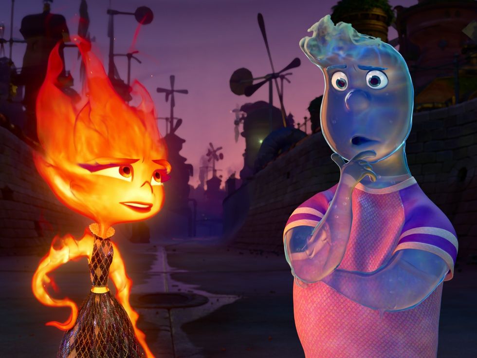 Ember (Leah Lewis) and Wade (Mamoudou Athie) in Elemental