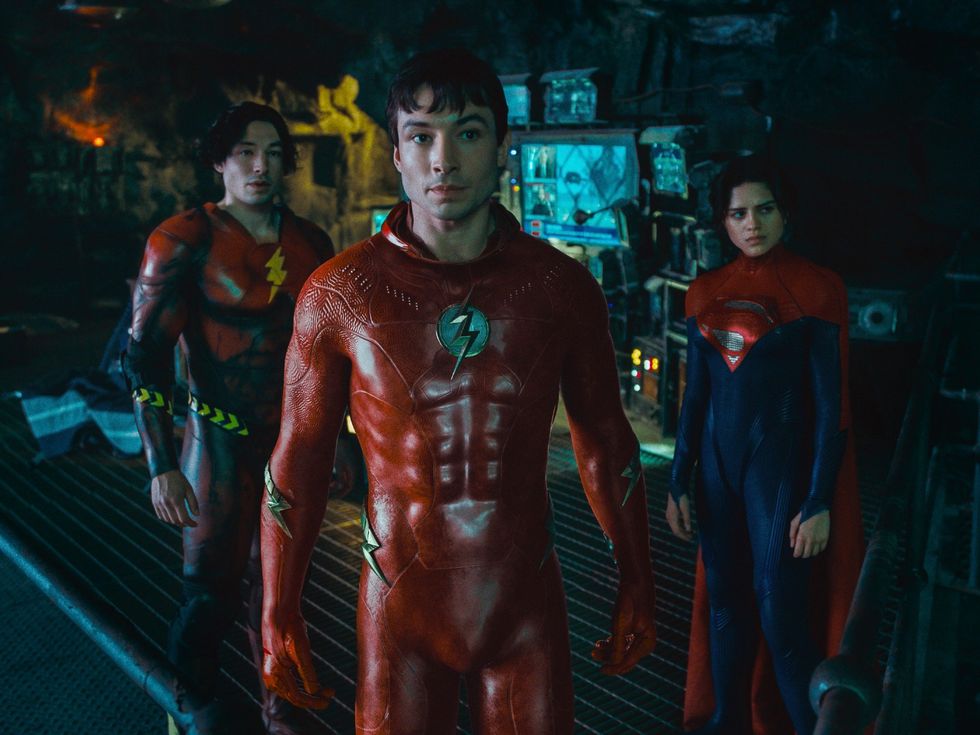 Ezra Miller, Ezra Miller, and Sasha Calle in The Flash