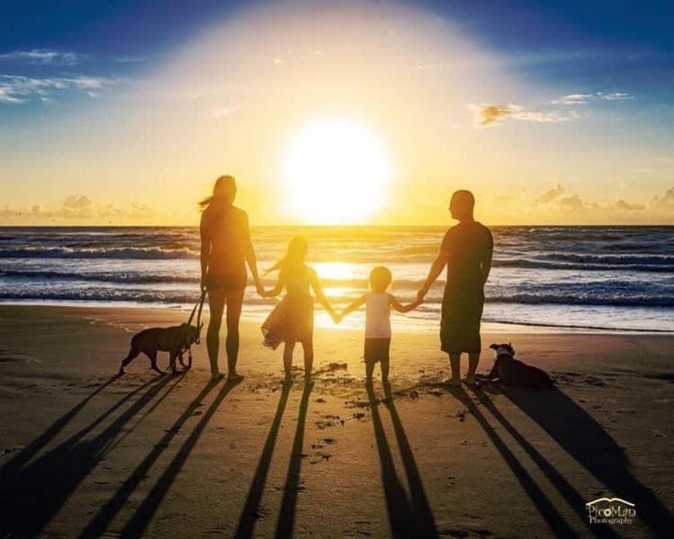 Family at sunset on South Padre Island