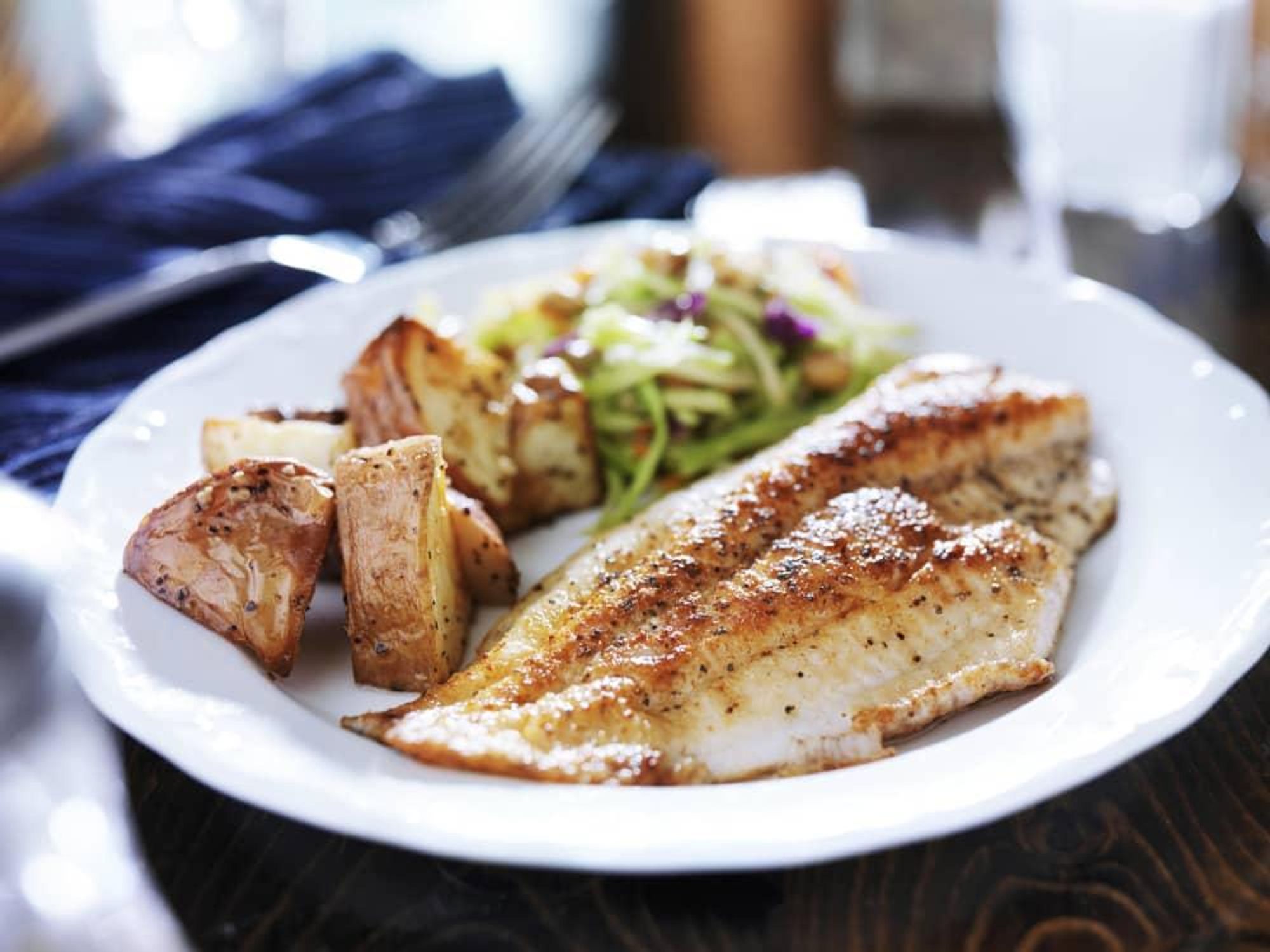 Fish seafood dinner plate potatoes generic