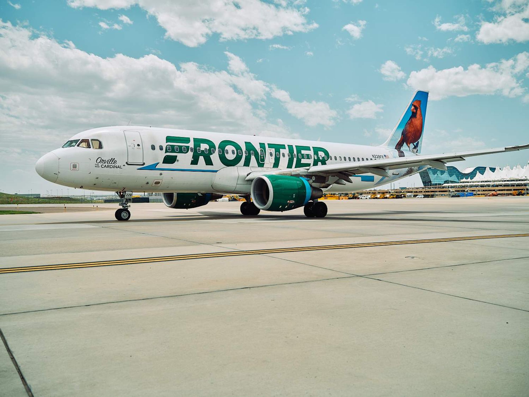 Frontier Airlines craft on runway