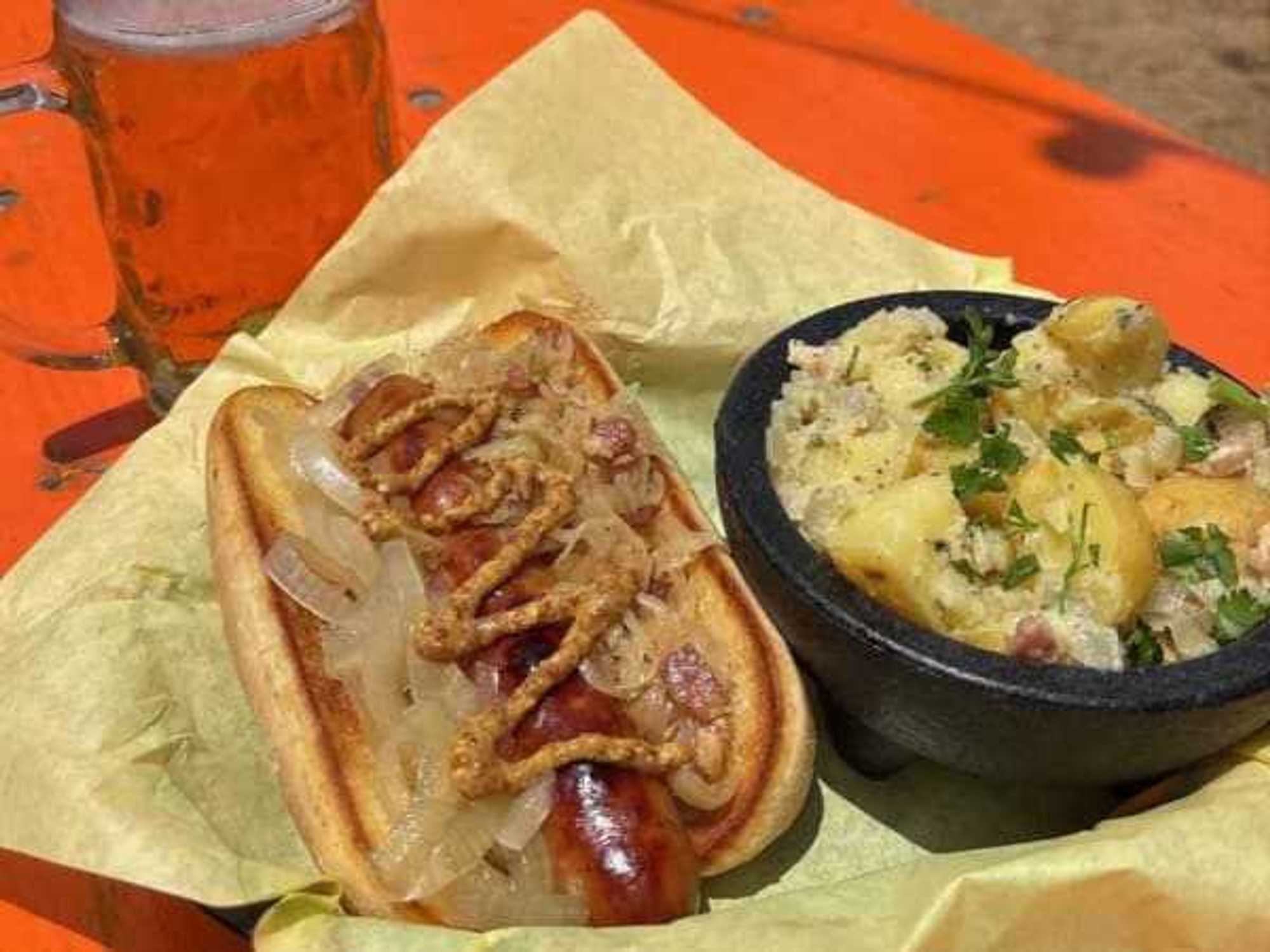 hot dog potato salad beer