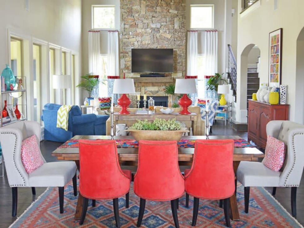 Houzz Forth Worth house home Color-happy Country Living dining room living
