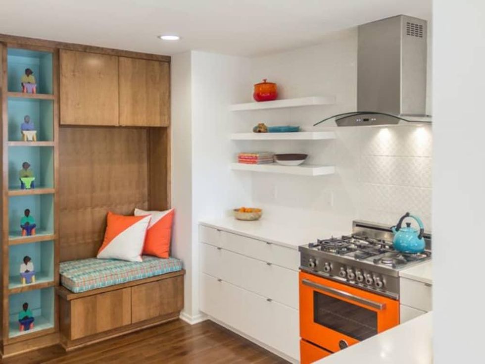 Houzz kitchen with wood accent wall