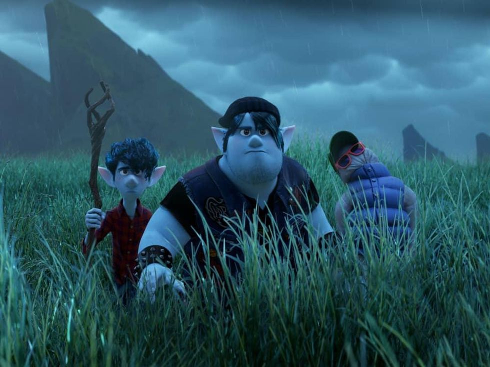 Ian (Tom Holland), Barley (Chris Pratt), and father in Onward