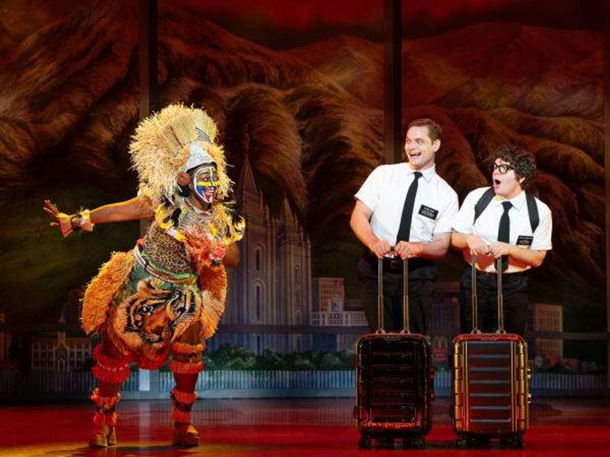 Jewell Noel, Sam McLellan and Diego Enrico in The Book of Mormon North American tour