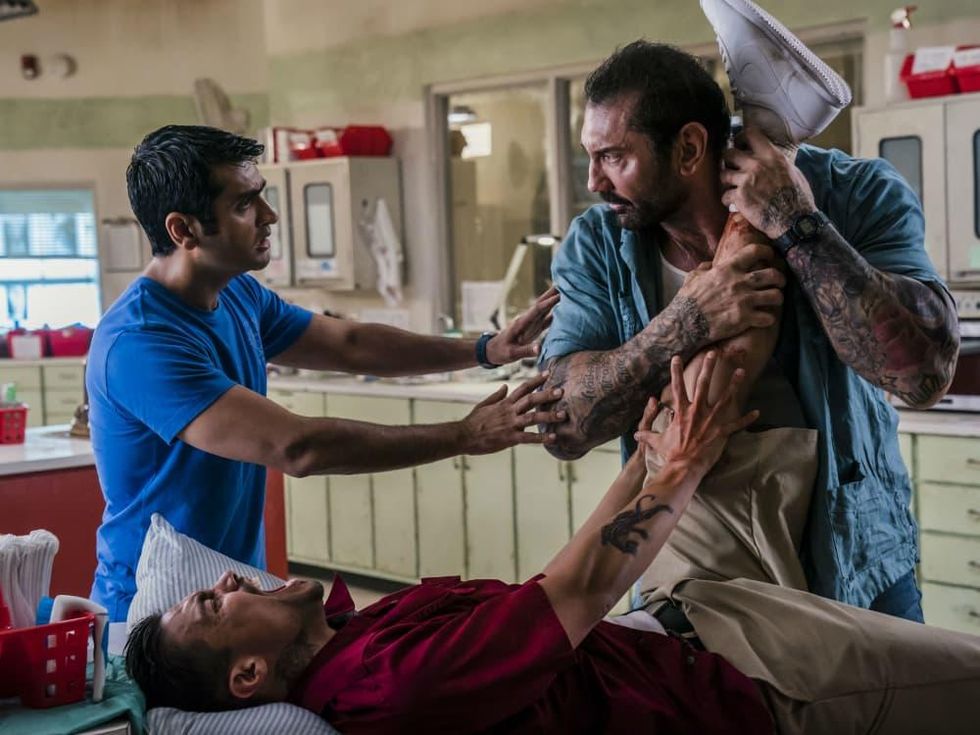 Kumail Nanjiani and Dave Bautista in Stuber