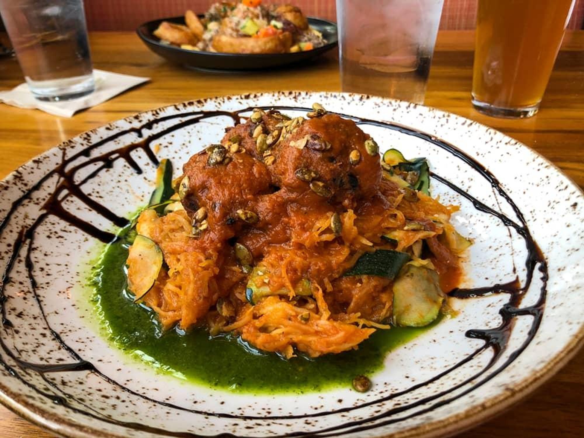 Lazy Dog spaghetti squash beet balls