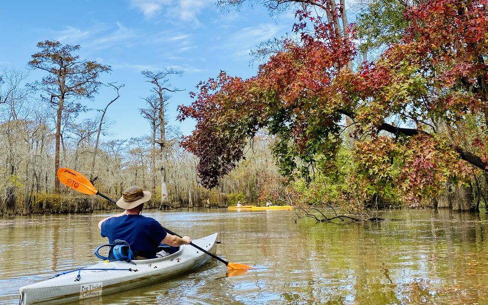 Man kayaking in Cattail Marsh in Beaumont