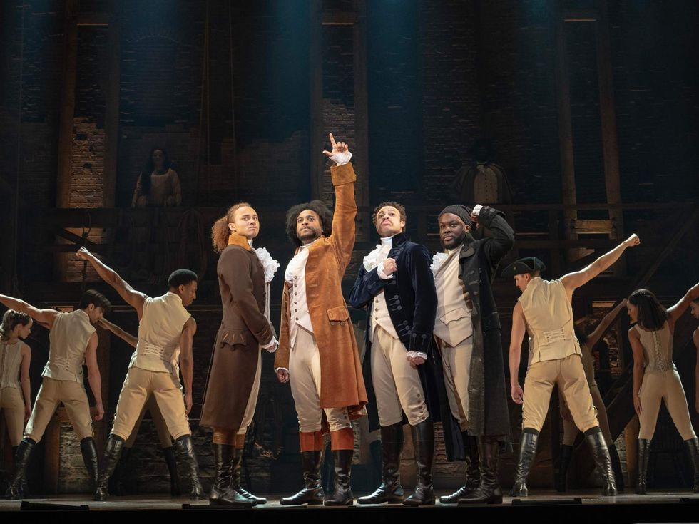 Nathan Haydel, Tyler Fauntleroy, Jared Howelton, Elvie Ellis, and company of Hamilton National Tour