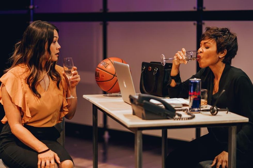Olivia de Guzman and Kenneisha Thompson in King Liz at Amphibian Stage Productions