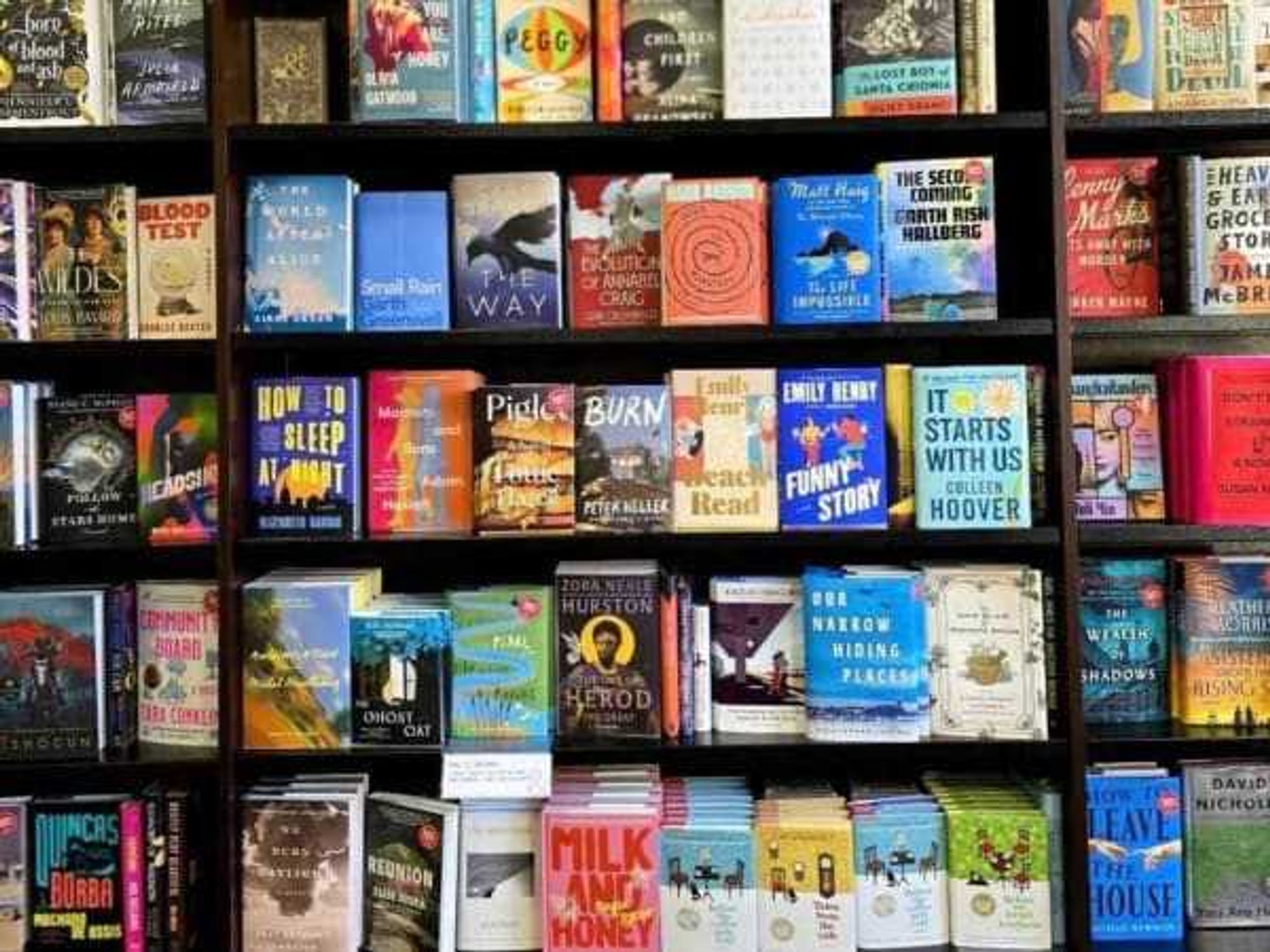 paperback books on a shelf