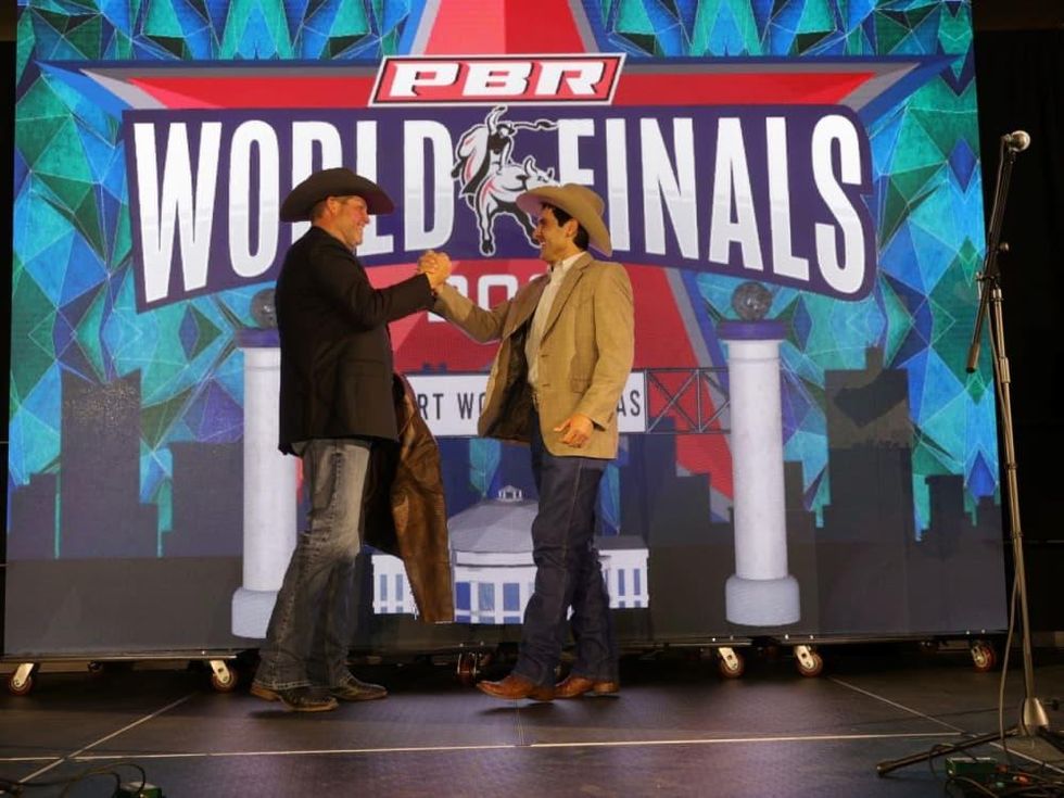 : PBR CEO and Commissioner Sean Gleason with rider Silvano Alves