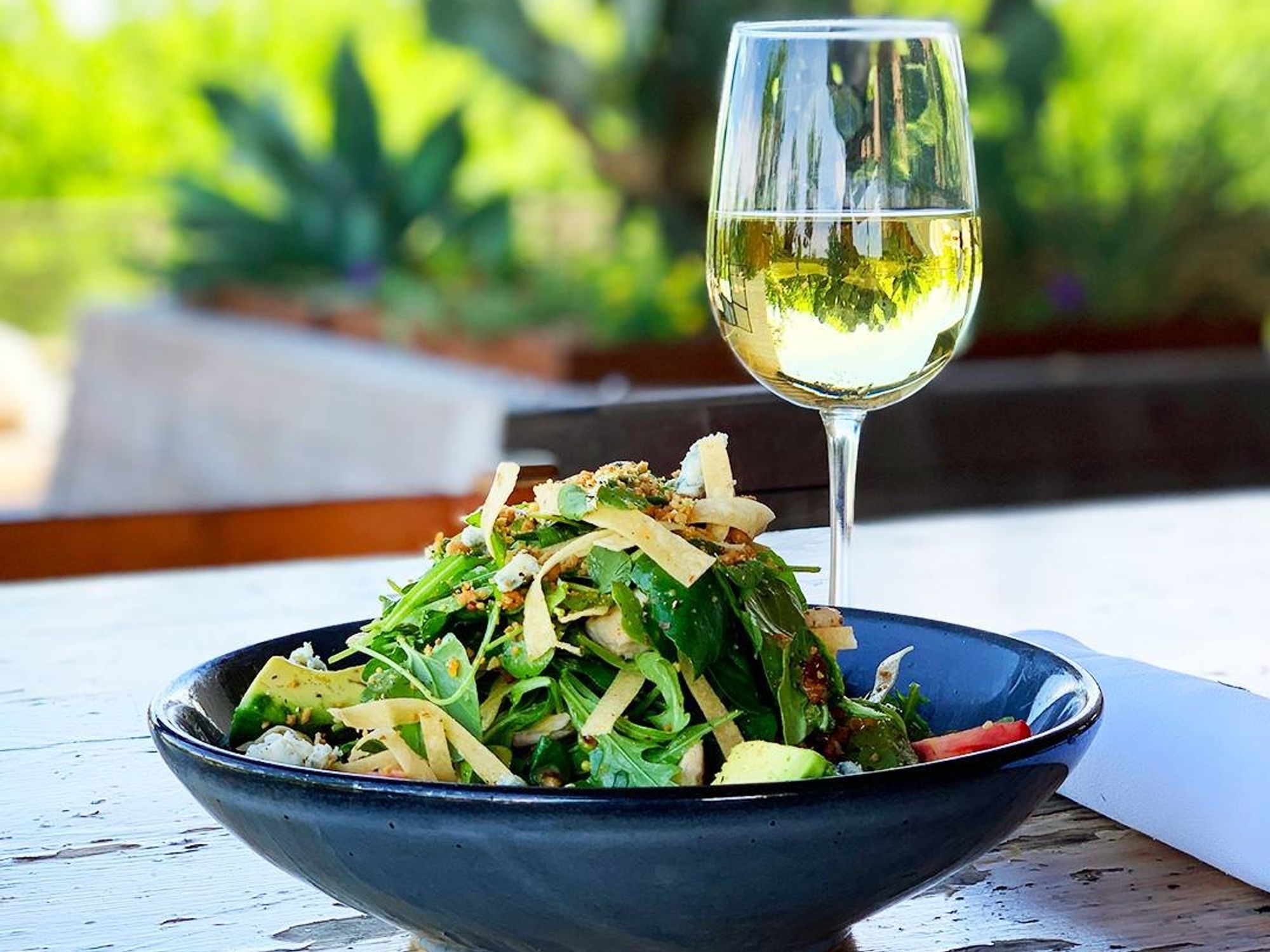 Press Cafe salad wine