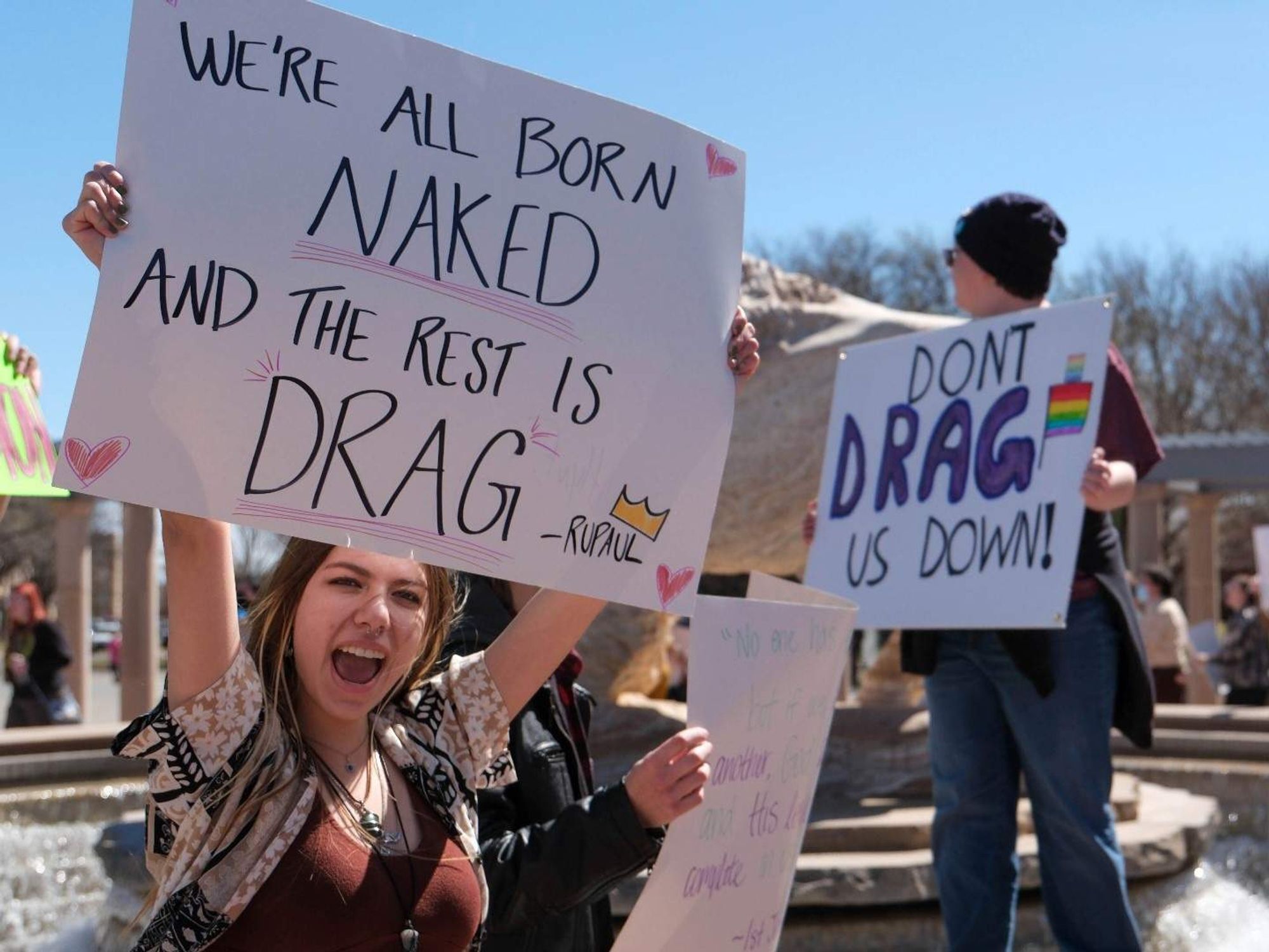 Protestors in support of drag