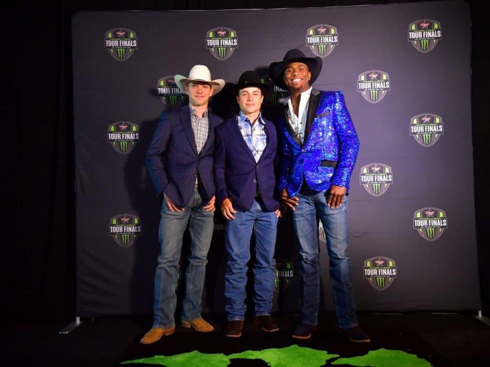 Riders Mason Taylor, Austin Richardson and Ezekiel Mitchell