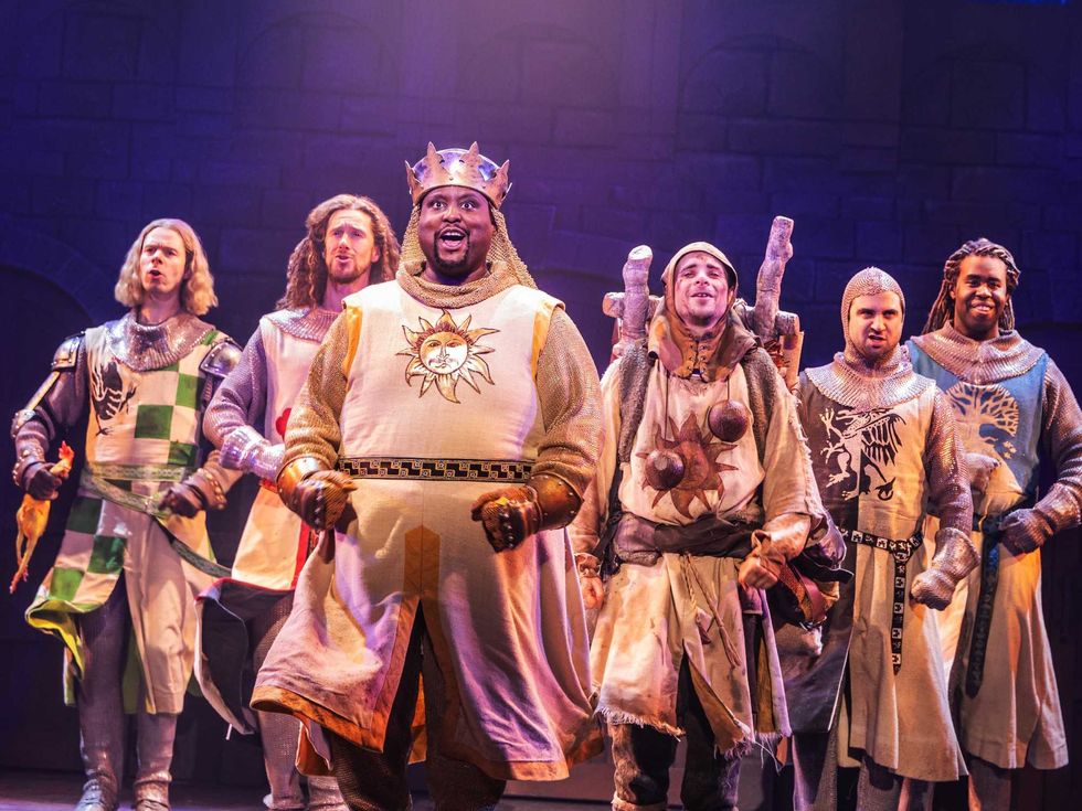 Sean Bell, Leo Roberts, Major Attaway, Blake Segal, Chris Collins-Pisano, and Ellis C. Dawson III in the North American Tour of Spamalot