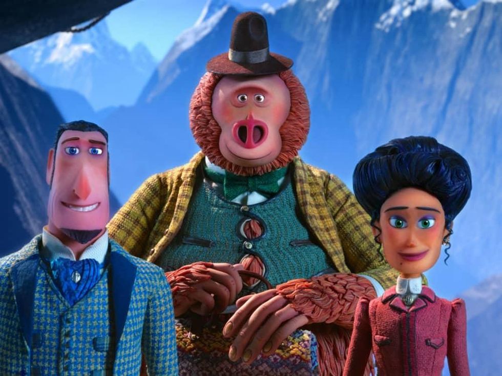 Sir Lionel Frost (Hugh Jackman), Link (Zach Galifianakis), and Adeline (Zoe Saldana) in Missing Link