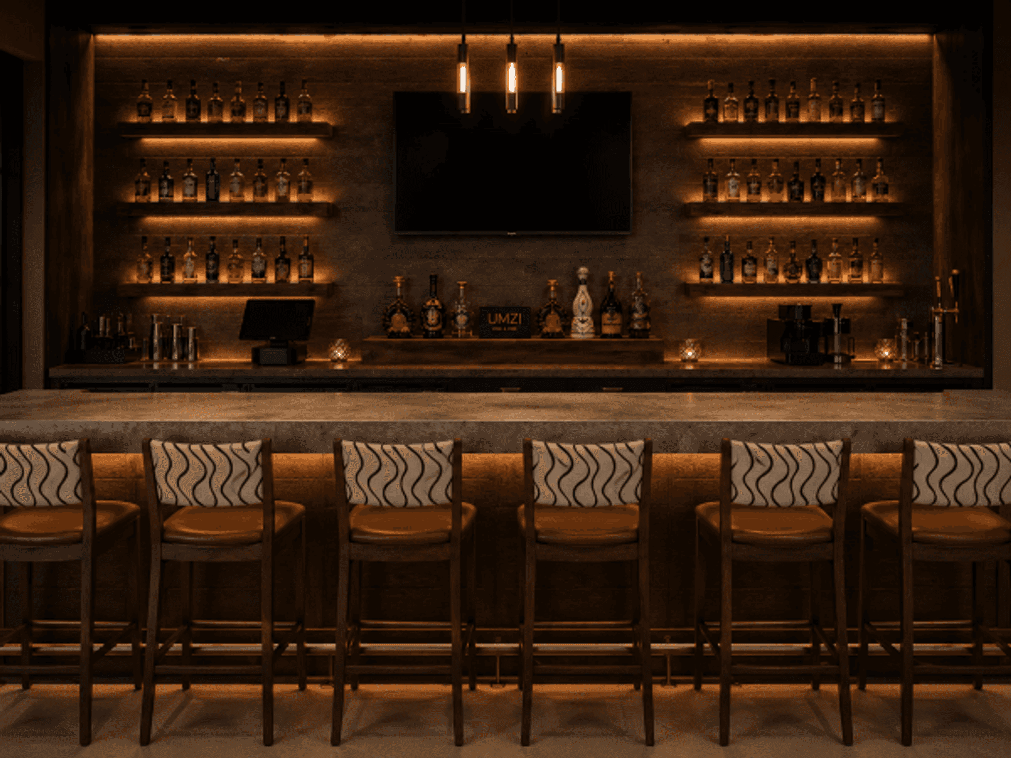 The inviting and sophisticated atmosphere of the bar area at Umzi Wine & Dine.