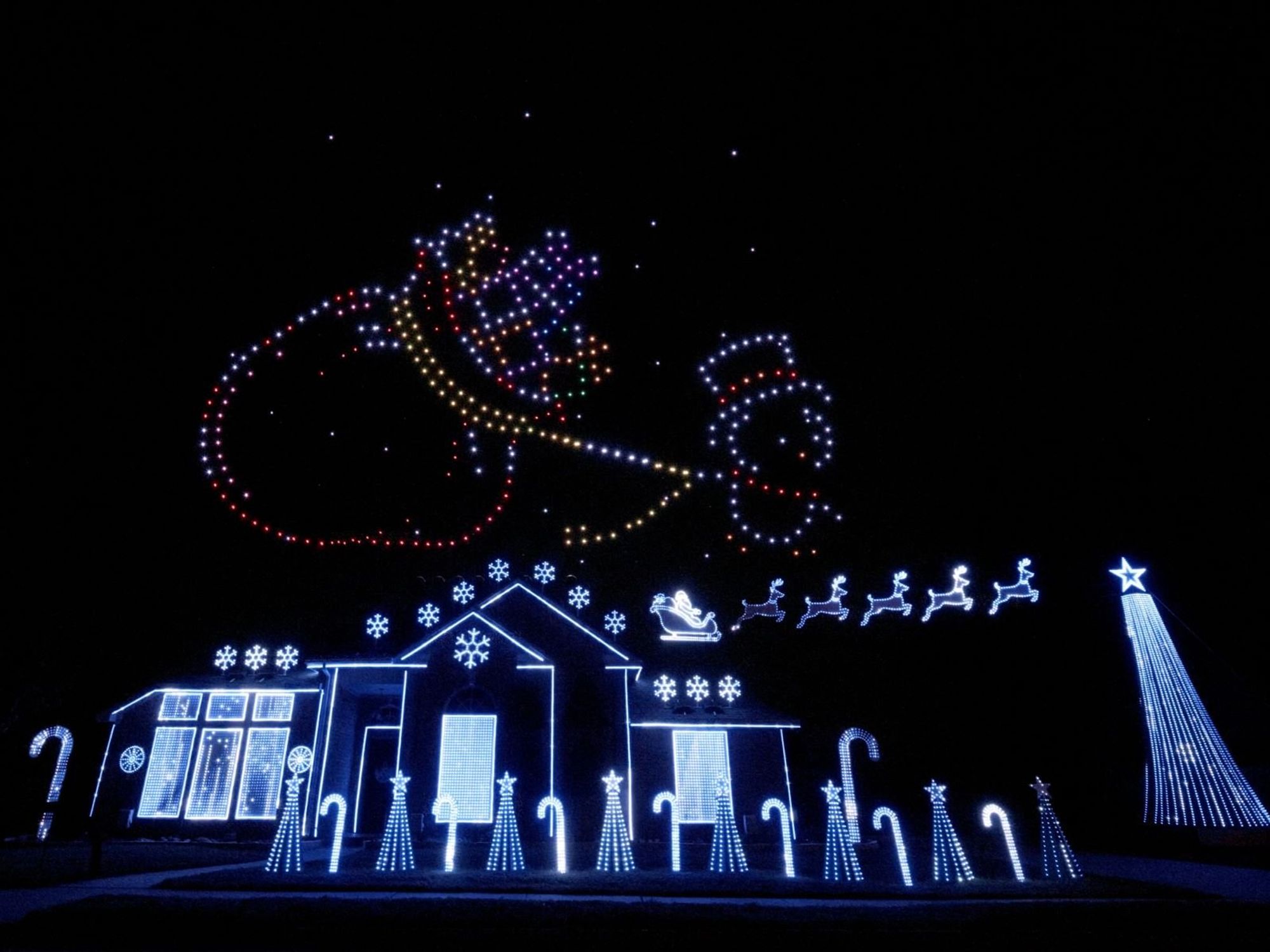 Ward family drones christmas lights