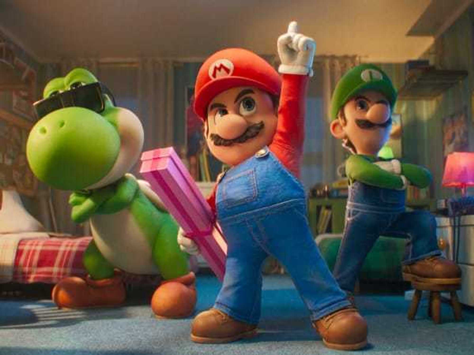 Yoshi, Mario, and Luigi in The Super Mario Galaxy Movie