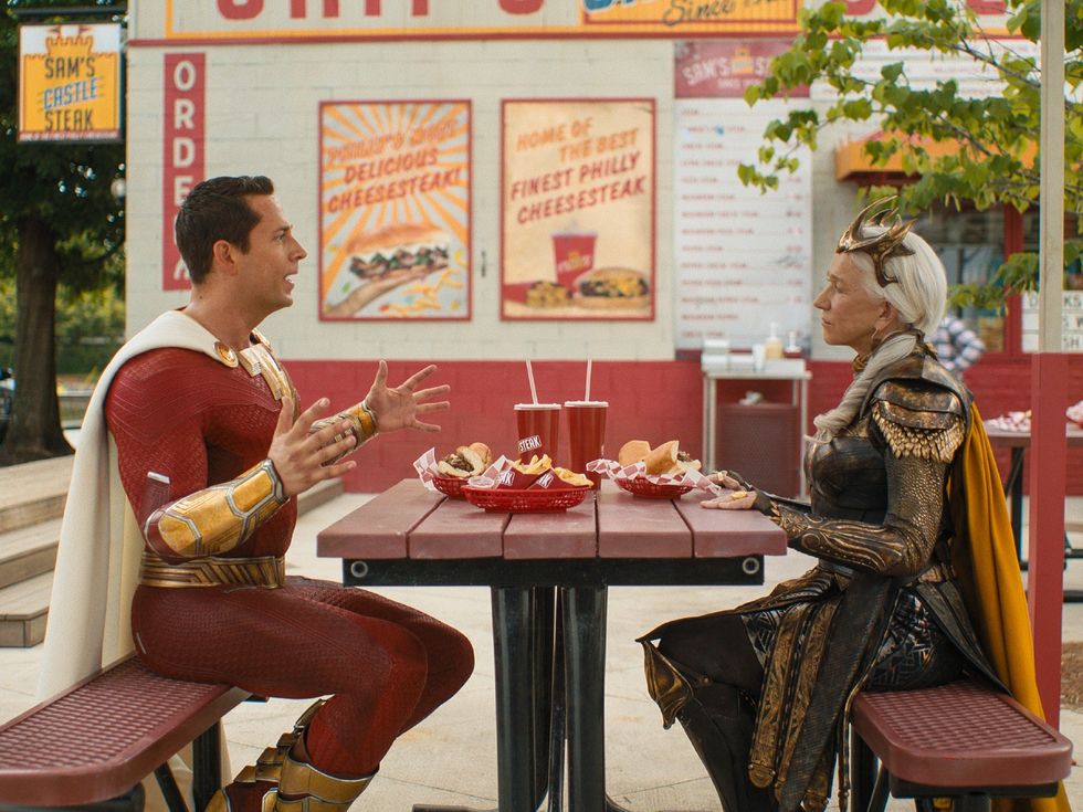 Zachary Levi and Helen Mirren in Shazam! Fury of the Gods